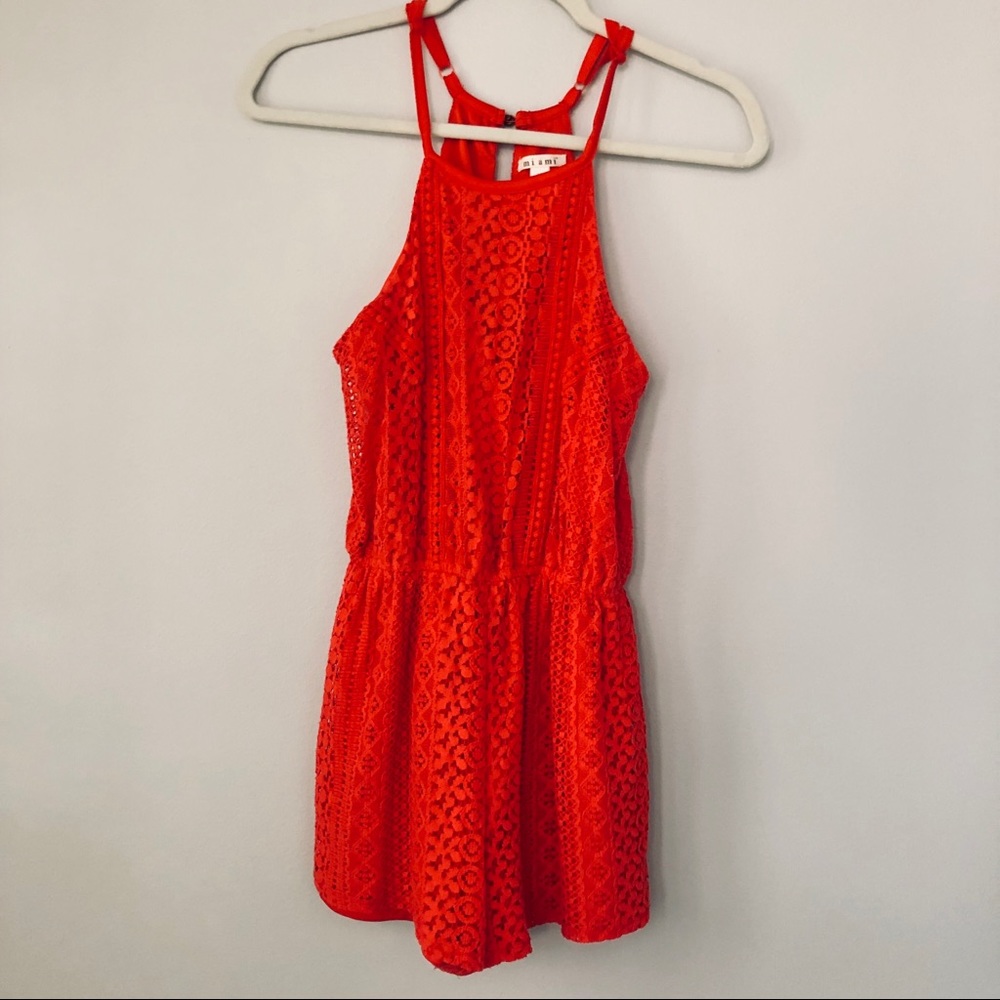 Francesca's Romper red coral crochet